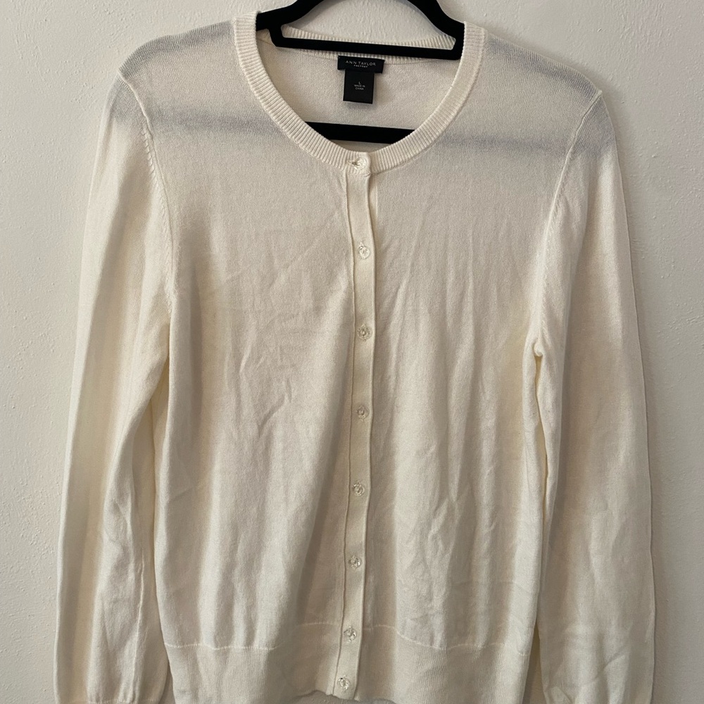 Ann Taylor Cream Button-Up Cardigan
